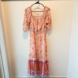 Supernatural Secret Mission Floral Maxi Ruffle Dress Boho Pink - Size M